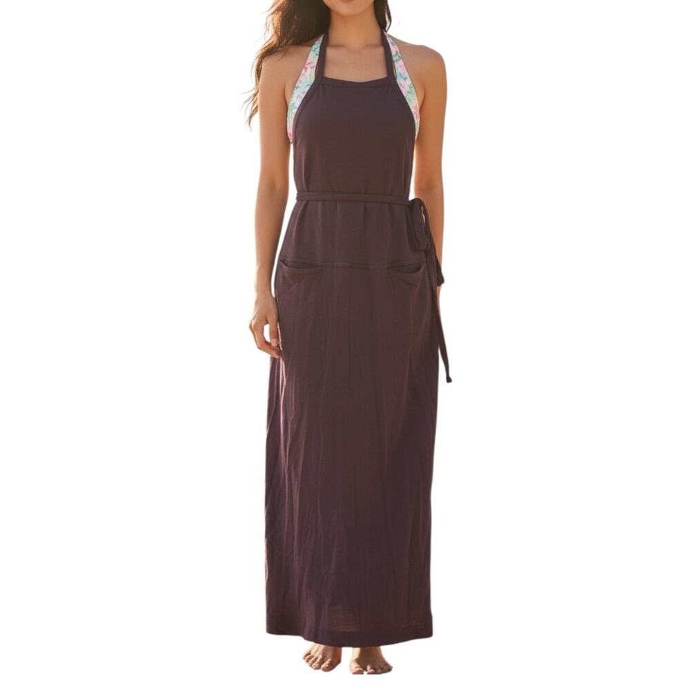 Linen Cotton Wrap Dress Free People Purple Boho Maxi Flowy Summer Women’s M